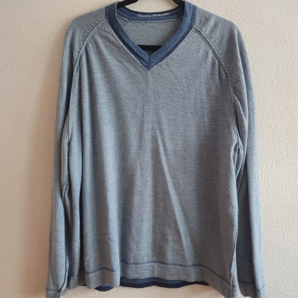 Tommy Bahama Mens 100% Merino Wool Sweater Long Sleeve V-Neck Blue Size XL